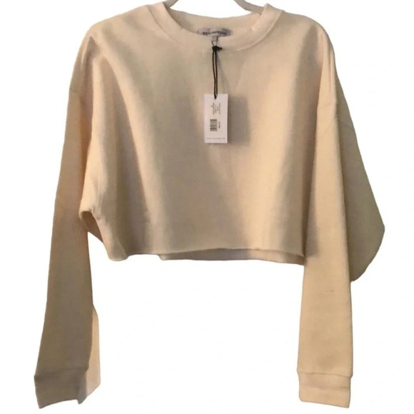NWT WeWoreWhat Women's Size M Off White Cropped Sweatshirt Pullover Top Crop - Picture 3 of 5